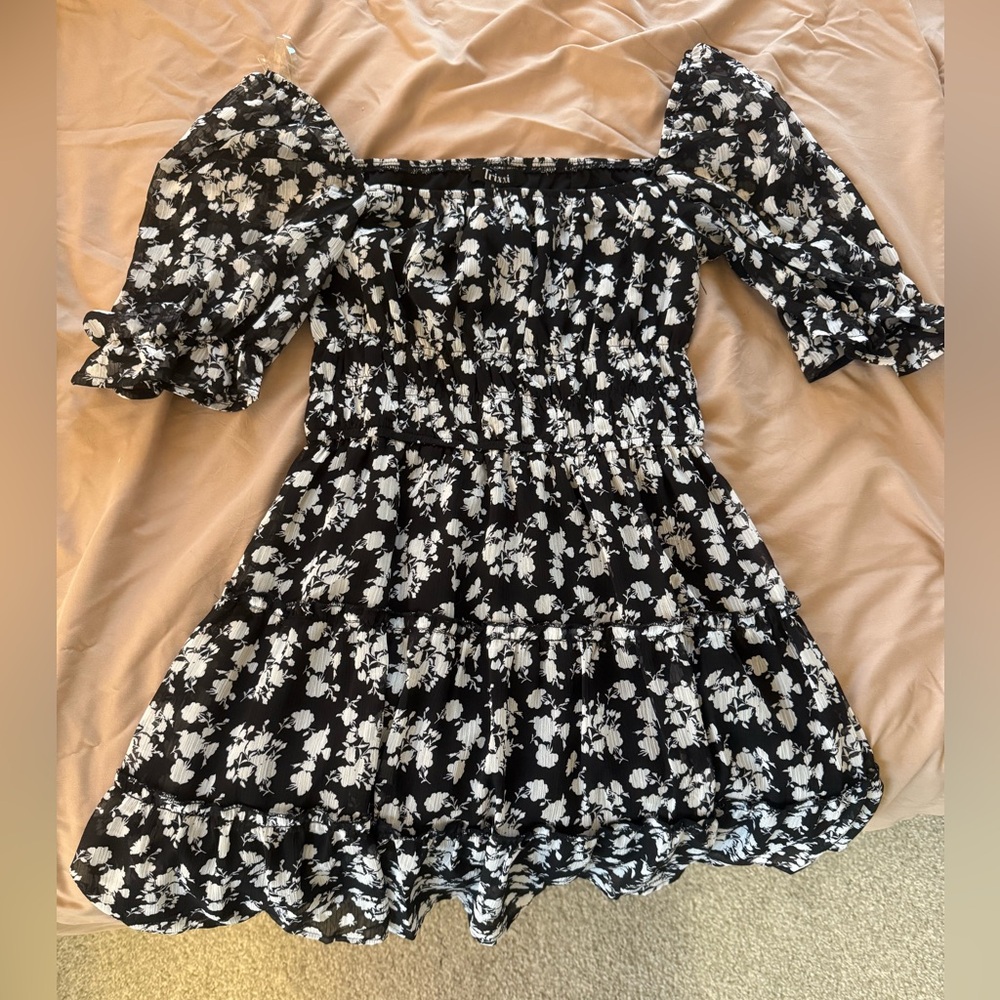 Floral Black and White Dress
